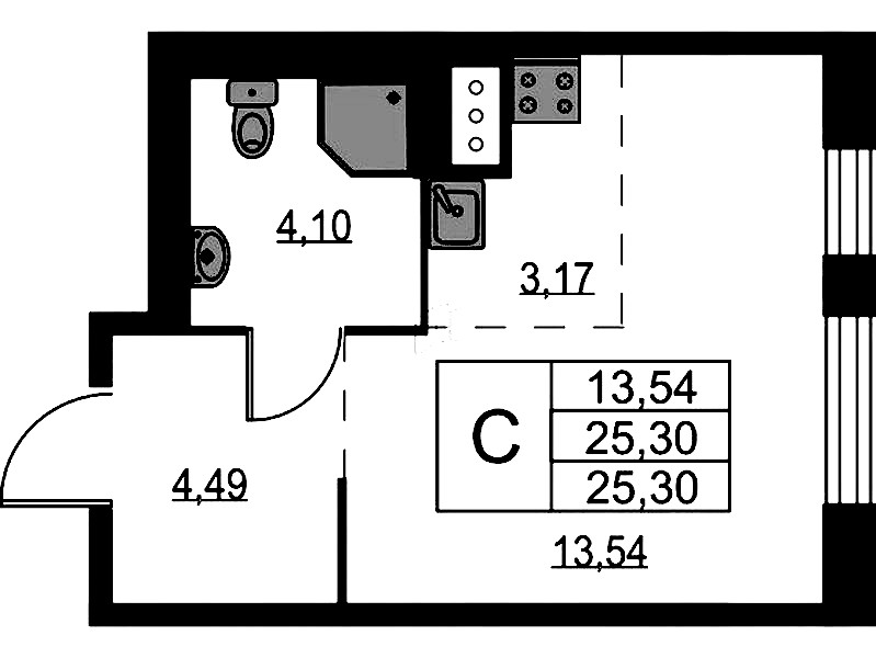 Квартира студия 25.3 м², 2/9 эт., ЖК «Квартал Лаголово»